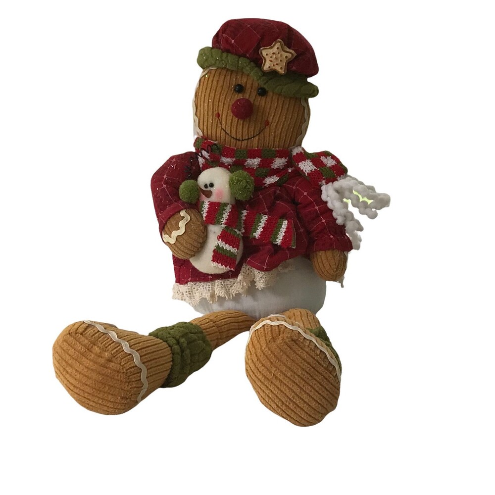 Stuffed Winter Gingerbread Man Christmas Coat Scarf Hat Red Green White Brown